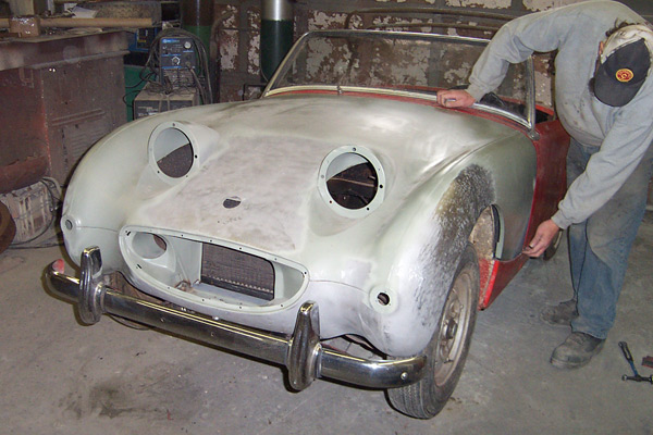 Custom fabricated hood for 1961 Sprite